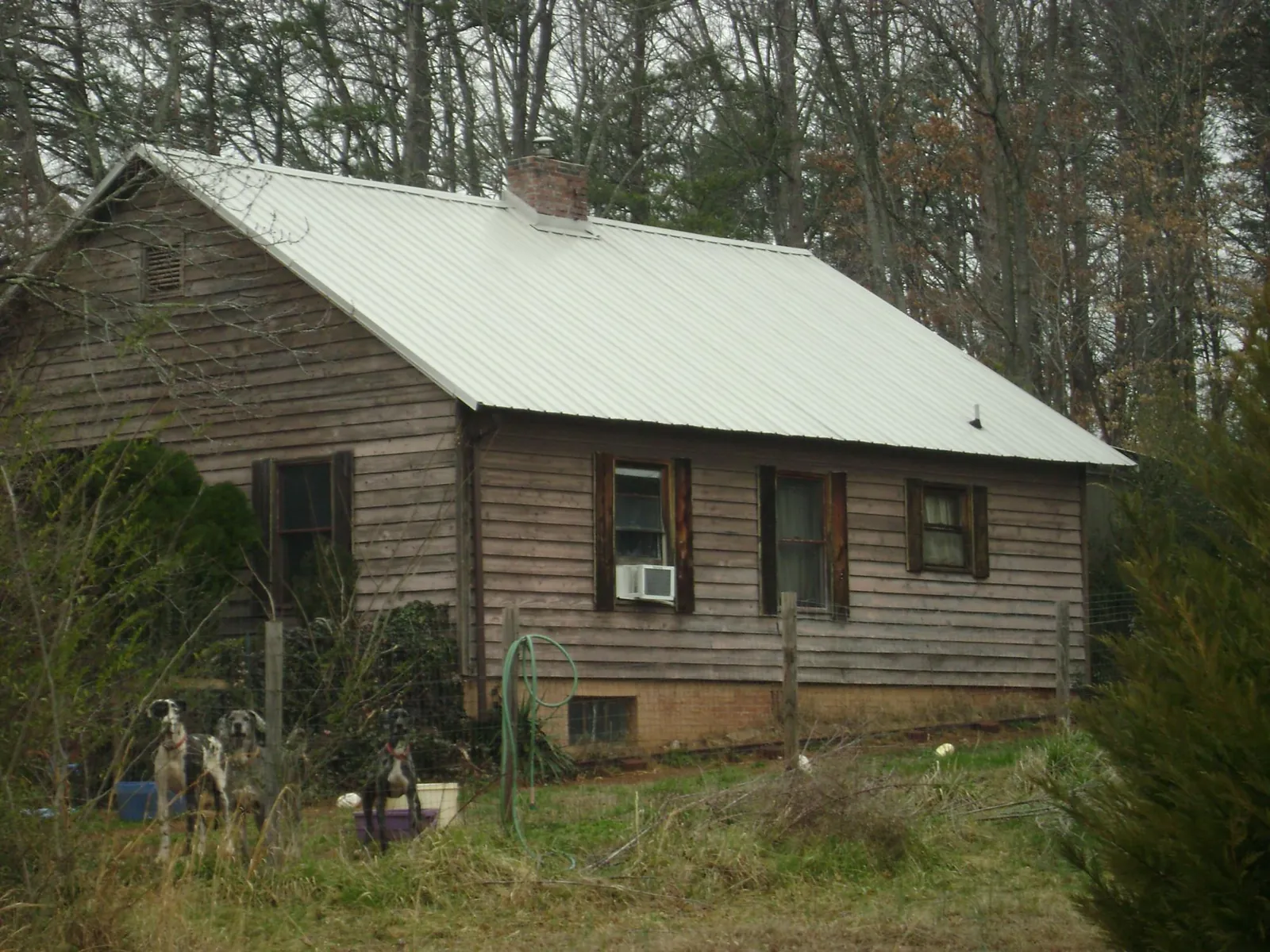 White metal roof on an old wood sided farmhouse, from a Asphalt Shingle Roof Repair job in Corrigan